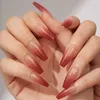 False Nails 30Pcs French Coffin Press On Nail Long Fake With Gel Pink Women Wearable Art Stickers Drop