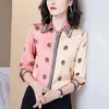 Ribbon Bow Elegant Woman Satin Bluses Designer Button Up Shirt Autumn Winter Runway Casual mångsidig Silk Print Shirts 2023 Office Ladies Graphic Top Plus Size