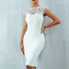 Casual Dresses Hirigin 2022 Summer Women White Lace Bandage Dress Sexy Black Short Sleeve Midi Hollow Out Celebrity Style Club Par189Q