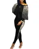 Women's Two Piece Pants HLJ&GG Casual One Shoulder Leopard Printing Sets Women Long Sleeve Top And Skinny Tracksuits Female 2pcs Outfits