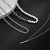 Hanger Kettingen KunJoe Klassieke Geometrische Stok Ketting Voor Mannen Punk Half Imitatie Parel Cubaanse Link Chain Choker Partij Sieraden