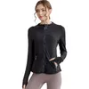 lu-001 Veste femme Coupe ajustée à manches longues décontracté Yoga en plein air Fitness Automne Solide Respirant Entraînement Sport Manteau Course Chemise de sport Fermeture éclair nylon haut ajusté