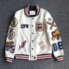 Men's Jackets Men's spring and autumn baseball uniform Y2K retro trend leather jacket heavy industry embroidery white short coat ins hot sale T231016