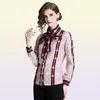 Camisa impressa feminina com arco de pescoço PLUS TAMANHO ELEGENTE DE MANAGEM LONGA BOTÃO BLOUSS BLOUSES CHAMISTAS DE ESCRITÓRIAS DE ESCRITÓRIAS