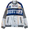 Giacche da uomo Kkyesiou Giacca da motociclista in pelle PU vintage americana Giacca da baseball BF scozzese a contrasto blu Klein da uomo e da donna 2022 x1016