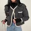 Giacche da donna Scollo a V monopetto Cappotto scozzese bianco nero Chaquetas Mujer Vintage Y2k Crop Cardigan Blazer Roupas Femininas