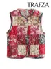 Gilet da donna TRAFZA 2023 Autunno Moda Donna Gilet Patchwork floreale Stampato senza maniche Girocollo con bottoni Casual Vintage Gilet