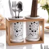 Storage Bottles & Jars Storage Bottles Korean-Style Ceramic Chopsticks Basket Drainage Household Kitchen Tableware Fork Spoon Box Home Dhvqn