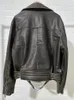 Kadın ceketleri zach aiisa özel spot sayaç kalitesi moda retro yaka fermuar sahte deri uzun kollu motosiklet ceket ceket