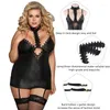 Vêtements de nuit pour femmes Ohyeahlady Femmes noires Plus Taille Cuir Lingerie Pyjamas Ensemble avec jarretelles Chemise de nuit Tenues Mini Intimates Chemise de nuit