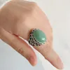 Кольца кластера, винтажное серебристое цветное кольцо из натурального камня, круглое для женщин и мужчин, изменяемый размер на палец, ретро ювелирные изделия с кристаллами
