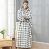 Pijamas femininos outono inverno casal camisola impressa xadrez com capuz flanela robe contraste sexy roupão masculino engrossado quente