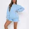 Mulheres Tracksuits Mulheres Conjuntos Curtos Redondo Pescoço Manga Longa Cor Sólida Cintura Elástica Lápis Calças Pulôver Solto Fit Bolsos Casuais Outono