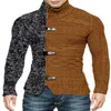 Men's Vests 2021 Autumn winter Turtleneck Sweater Matching Color Leather Button Long Sleeve Knit Cardigan Large Size Wear291O