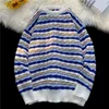 Erkek Sweaters Sonbahar Büyük Boy Patchwork Sweater Erkekler Dalgalı Stripe Jumper Moda Kore Giyim Baggy Sakulları Üstler Giyim Erkek Plus