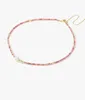 Choker Minar Boho Pink Red Color Natural Stone Beaded Necklaces For Women 14K Real Gold Plated Copper Imitation Pearl Strand