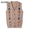 Men's Vests Classic Casual Cashmere Wool Blended Vest Sweater Cable Knit V Neck Sleeveless Knitted Button Cardigan