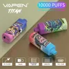 Аутентичные одноразовые вейпы VAPEN TITAN, 10000 затяжек, перезаправленные электронные сигареты, катушка с двойной сеткой, емкость 20 мл, масло, не протекающая затяжка, Tornado, лучший чистый вкус, 9K, 10K, 12K, огромный пар