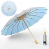 Umbrellas Fashion Women Titanium Silver Sun 16 Ribs Folding Dual-Purpose Rain Windproof Sunshade UV Protection UPF50