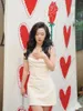 Casual jurken Jarreteltype Scheming Celebrity Nail Bead Effen kleur Temperament Taille Korte witte jurk