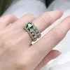 Cluster Rings Luomansi 4 6MM Emerald Double Row Full Diamond Wide Ring -S925 Sterling Silver Jewelry Wedding Cocktail Party Woman Gift