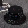 Chapeaux à large bord Casual Summer Panama Fashion Cap Bucket Hip Hop Hat Fisherman Lettre Graffiti Style pour un usage quotidien