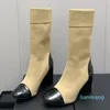 Autumn/Winter New Classic Party Cow Lacquer Leather Fabric Elastic Socks Fabric Women's Elastic Short Boots