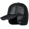 Casquettes de baseball en cuir noir fourrure casquette de baseball chapeaux pour hommes hiver chaud femmes casquette os papa gorras oreillettes épaissir 231016
