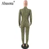 Abasona Kobiety Jumpsuits Vintage drukowane długie rękawy jesienne chude długie spodnie z przodu zamek błyskawiczny rompers damski kombinezon232c