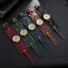 Relojes de pulsera Punk Retro Vintage Cinturón Correa Cuero genuino Tejido Hombres Reloj Pulsera ancha para mujer Joyería Libremente