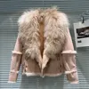 Women's Leather High-end Jacket 2023 Winter Clothes Streetwear Lamb Fur Collar Warm Coat Lady Elegant Long Sleeve Coats