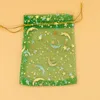 Jewelry Pouches 200pcs/lot Star Moon Pattern Green Organza Bag 7x9cm Packaging Bags Pouch Wedding Party Candy Gift