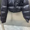 Damen-Daunenparka, Winter-Revers, lange Ärmel, Tasche, Dreieck, Etikett-Dekoration unter dem elastischen Verschluss, europäische Street-Fashion-Baumwolle, gepolsterte Jacke 231016