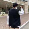 Mäns västar Japan retro V-ringningsväst Män kvinnor trendiga preppy överdimensionerade ärmlösa tröja par vintage ränder stickade A70