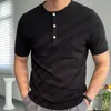 Men's T Shirts 2023 Summer Solid Color Short-sleeved T-shirt Simple British Slim Lapel Knitted Striped Casual Polo Shirt