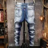 Mäns jeans för män 2021 blå gradient färg rippade byxor hip hop casual stretch smal fit mens mager byxor av hög kvalitet S308