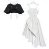 Arbeitskleider 2023 Sommer Unregelmäßiges weißes Leibchenkleid Dame Rüschen Asymmetrie Abendparty Sling Kleid