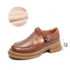 Dress Shoes Spring And Autumn 2023 Fat Feet Large Size Women's Thick Heel Circle Tip Button Mary Jane Retro Small Leather