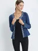 Damenjacken FMFSSOM 2023 Ankunft Frühling Herbst Denim Vintage Diamanten Casual Mantel Kurze Jacke Oberbekleidung Jeans