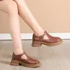 Dress Shoes Spring And Autumn 2023 Fat Feet Large Size Women's Thick Heel Circle Tip Button Mary Jane Retro Small Leather