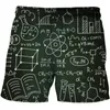 Shorts masculinos 3D Impressão Casual Esportes Praia Verão Tendência Solta Fórmula Matemática Meninos Elastic Scantie Roupas Masculinas