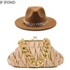 Ampla borda chapéus balde fedoras e saco 2 peça conjunto para mulheres corrente de ouro chapéu de couro moda festa de luxo casamento jazz chapeu feminino 231013