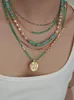 Pendant Necklaces African Jade Green Paneled Pearl Gold Coin Necklace Light Luxury Niche Collarbone Chain