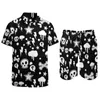 Men's Tracksuits Gothic Men Sets Clouds Skull Witch Novelty Casual Shirt Set Short Sleeve Printed Shorts Summer Beach Suit Big Size