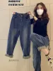 Y2k tamanho grande perna reta jeans feminino primavera e outono 2023 nova gordura explosiva mm fino harun rabanete papai