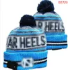 Casquettes pour hommes NCAA Chapeaux Toutes les 32 équipes tricotées Pom Pom North Carolina Tar Heels Bonnets Rayés Sideline Laine Chaud USA College Sport Bonnet en tricot Bonnet de hockey pour femmes a0