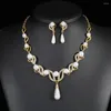 Necklace Earrings Set 1 Women Jewelry Faux Pearl Water Drop Shape Wedding Bridal Rhinestones Necklaces Anniversary Gift