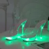 Zapatos de vestir Light Up Mujer brillante Luminoso Sandalias claras Plataforma LED 13 cm Tacón alto Tacones de stripper transparentes 231013