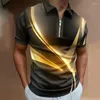 Polos masculinos 2023 verão casual listra 3d impresso camisa polo trabalho manga curta harajuku moda