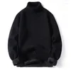 Herrtröjor vinterfleece tröjor män varm sköldpadda fast färg stickad pullover casaul stickwear mens svart vit tröja